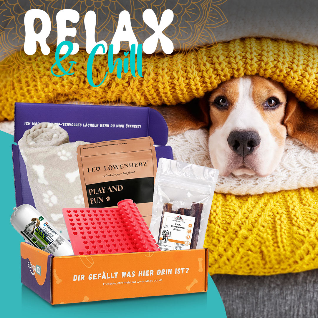 Hunde Überraschungsbox - Die edogs Box &quot;Relax &amp; Chill&quot; November Edition